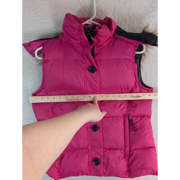 LL Bean Goose Down Vest Pink Womens Medium Removable Hood Fur Trim Zip Pockets - Picture 6 of 16